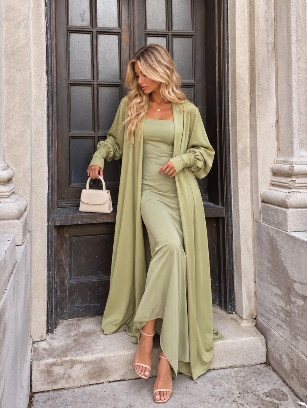 Veiled Collection Pistachio Open-Front Maxi Abaya Small